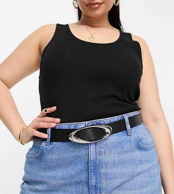 ASOS DESIGN Curve oval beveled buckle belt in black