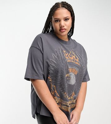 ASOS DESIGN Curve oversized heavy weight T-shirt in orange rock graphic in washed charcoal-Gray