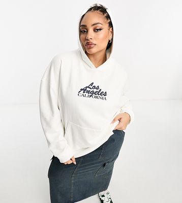 ASOS DESIGN Curve oversized hoodie with Los Angeles graphic in cream-White