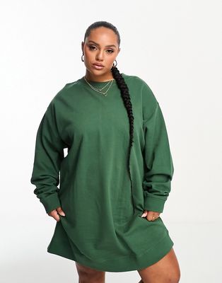 ASOS DESIGN Curve oversized mini sweatshirt dress in khaki-Multi