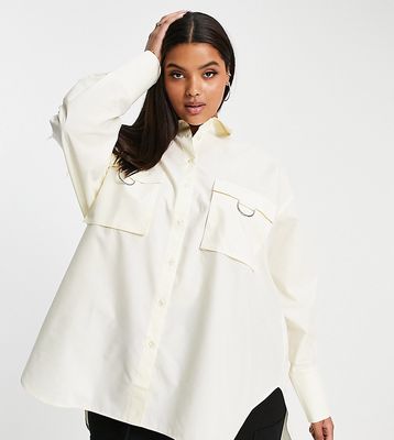 ASOS DESIGN Curve oversized shirt with utility pockets in cream-White