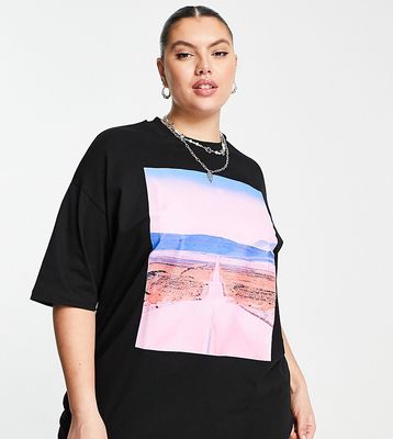 ASOS DESIGN Curve oversized T-shirt in black with roadtrip photo front graphic print