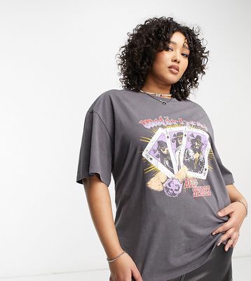 ASOS DESIGN Curve oversized T-shirt with motorhead license graphic in washed charcoal-Gray