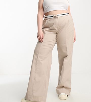 ASOS DESIGN Curve oversized wide leg chino pants in sand-Green