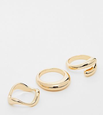 ASOS DESIGN Curve pack of 3 rings with mixed minimal designs in gold tone