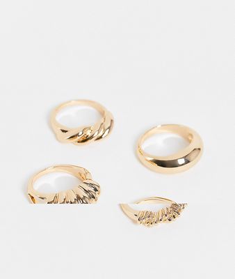 ASOS DESIGN Curve pack of 4 rings in twist design in gold tone