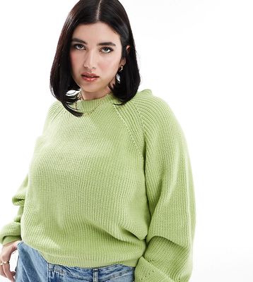 ASOS DESIGN Curve plated sweater with balloon sleeve in green
