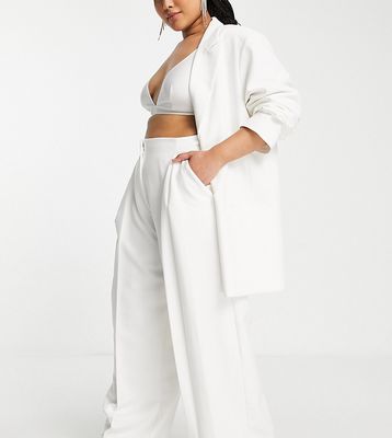 ASOS DESIGN Curve pleat front wide leg wedding pants in ivory-White