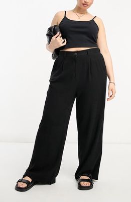 ASOS DESIGN Curve Pleated Wide Leg Trousers in Black