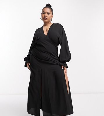 ASOS DESIGN Curve plunge batwing maxi dress in black