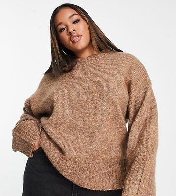 ASOS DESIGN Curve premium sweater with crew neck in wool blend yarn in brown