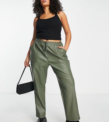 ASOS DESIGN Curve pull on faux leather sweatpants in khaki-Green