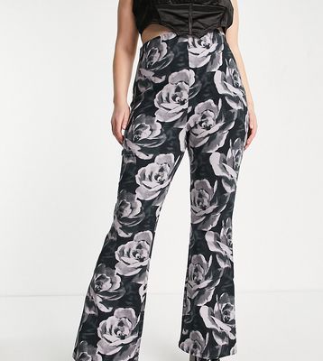 ASOS DESIGN Curve pull on kick flare pants in grunge floral print - part of a set-Multi