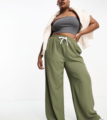 ASOS DESIGN Curve pull on pants with contrast panel in khaki-Green
