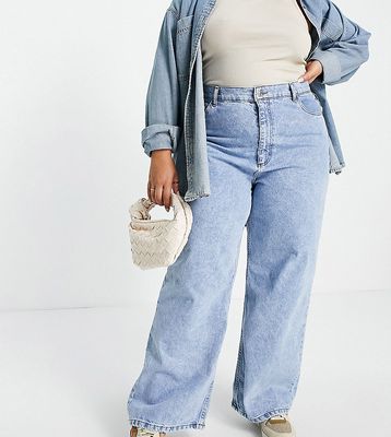 ASOS DESIGN Curve relaxed dad jeans in lightwash-Blue