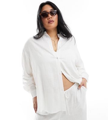 ASOS DESIGN Curve relaxed shirt with linen in white