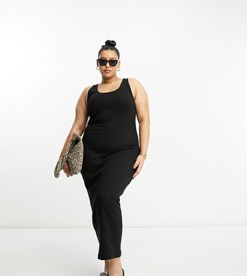 ASOS DESIGN Curve ribbed scoop neck tank midi dress in black