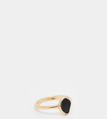 ASOS DESIGN Curve ring with black enamel detail in gold tone
