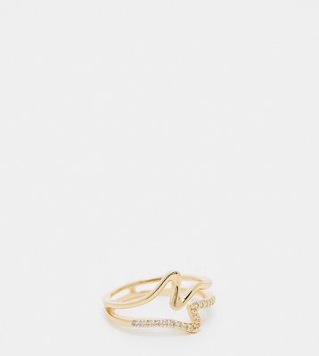 ASOS DESIGN Curve ring with cubic zirconia and squiggle design-Gold