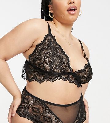 ASOS DESIGN Curve Rosie lace high waisted briefs in black