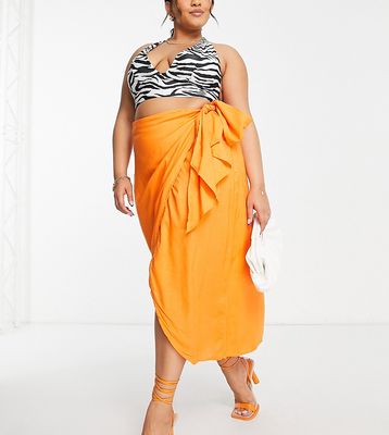 ASOS DESIGN Curve sarong wrap midi skirt in orange