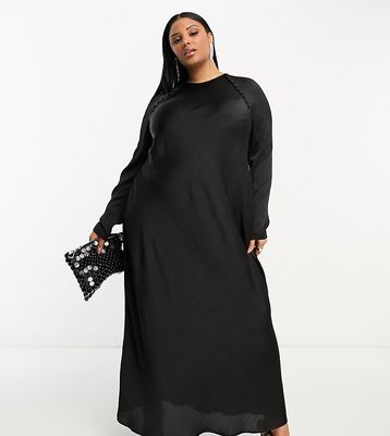 ASOS DESIGN Curve satin biased maxi dress with button detail in black