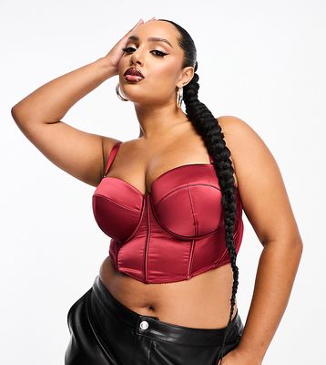 ASOS DESIGN Curve satin padded underwire corset with detachable straps in red