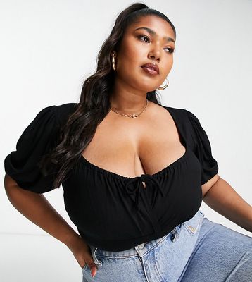 ASOS DESIGN Curve short sleeve milkmaid bodysuit in black