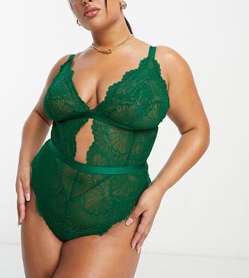 ASOS DESIGN Curve Sienna lace soft bodysuit in forest green