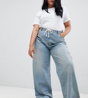 ASOS DESIGN Curve skater jeans in aged vintage wash with rope belt-Blue