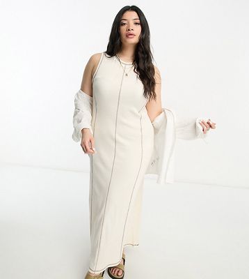ASOS DESIGN Curve sleeveless maxi dress with contrast stitch in cream-White