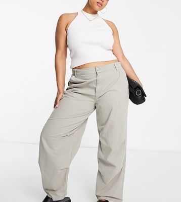 ASOS DESIGN Curve slouchy cargo pants in sage-Gray