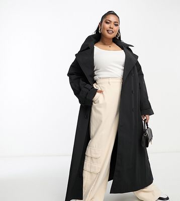 ASOS DESIGN Curve sporty trench coat with a detachable hood in black-Neutral