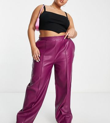 ASOS DESIGN Curve straight faux leather jogger pants in plum-Red