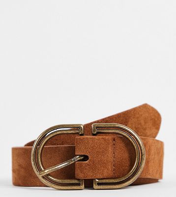 ASOS DESIGN Curve suede waist and hip jeans belt in tan in brown