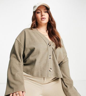 ASOS DESIGN Curve super soft cardigan in heathered taupe-Neutral