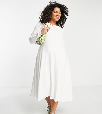 ASOS DESIGN Curve super soft long sleeve midi swing dress in white