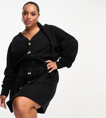 ASOS DESIGN Curve supersoft button up mini cardigan belted dress in black