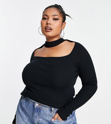 ASOS DESIGN Curve sweater with cut out neck detail in black