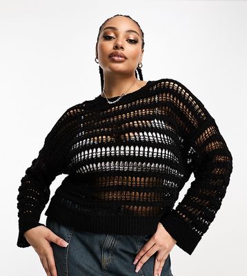 ASOS DESIGN Curve sweater with open stitch in textured yarn in black