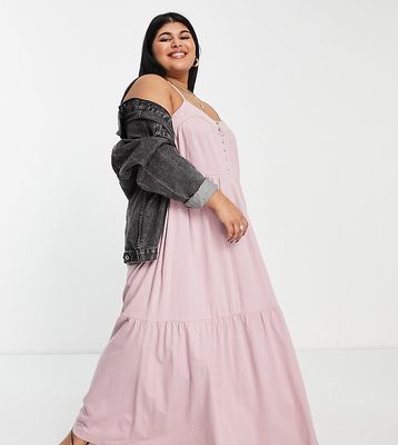 ASOS DESIGN Curve tiered cami maxi dress with faux shell buttons in rose-Pink