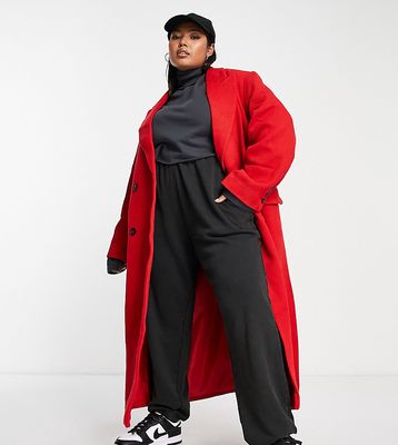 ASOS DESIGN Curve twill dad wool mix coat in red