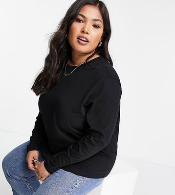ASOS DESIGN Curve ultimate t-shirt with long sleeve in cotton blend in black