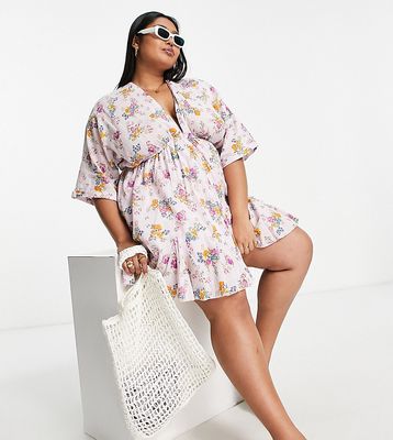 ASOS DESIGN Curve v front v back godet skater mini dress in summer ditsy-Multi