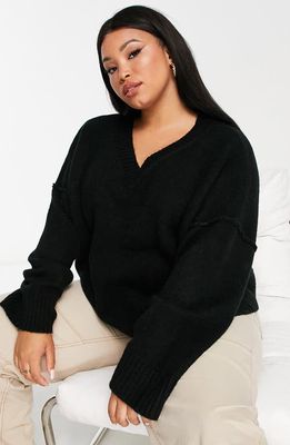 ASOS DESIGN Curve V-Neck Sweater in Black