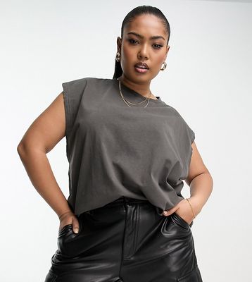 ASOS DESIGN Curve washed oversized tank with drop arm hole in washed charcoal gray