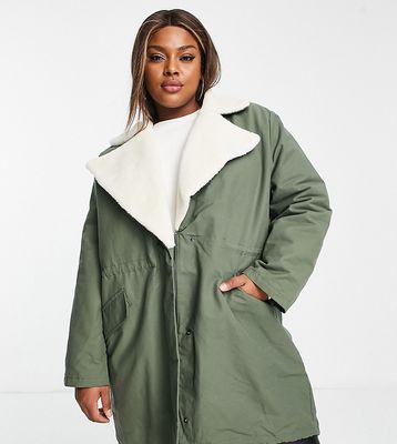 ASOS DESIGN Curve waterfall parka in olive-Green