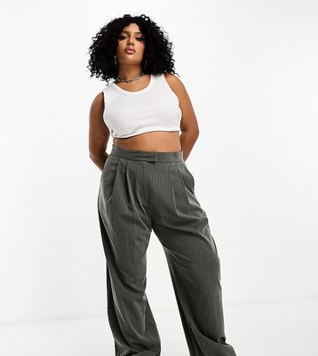 ASOS DESIGN Curve wide leg pleated striped pants in gray