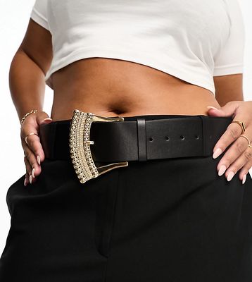 ASOS DESIGN Curve wide waist belt with decorative buckle-Black