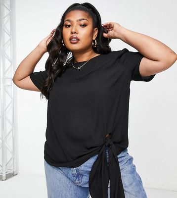 ASOS DESIGN Curve woven tee with knot tie in black